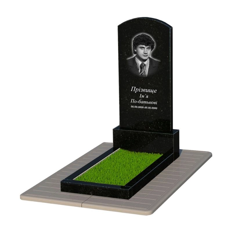 Основное Памятник из гранита с цветником без плиты одинарный с дугой резной из черного гранита Коростышев Дуга 009 к2-kor-pf-120-60-08-009-pbd3