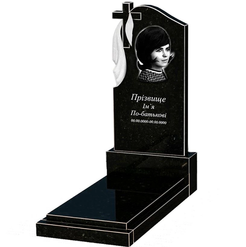 Основное Гранитный памятник с плащаницей и крестом резной одинарный из черного гранита Коростышев к12-kor-npf-120-60-08-142