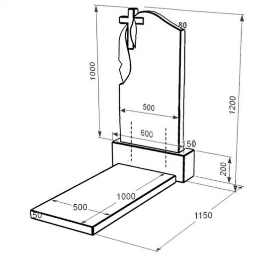 Размеры Памятник из гранита стела 100х50 см одинарный из черного гранита Коростышев с крестом резной с плащаницей резной к7-kor-npf-100-50-08-142