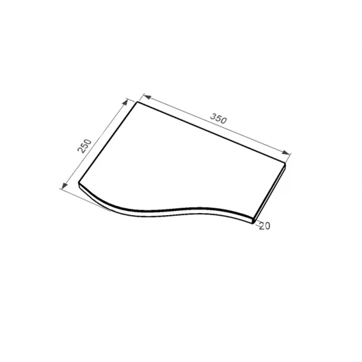 Размеры Плита на цветник могилы габбро 350x250x20 из гранита серия Волна одинарная короткая с неполированными фасками Букинского карьера левые pnk-buk-npf-35-25-02-l