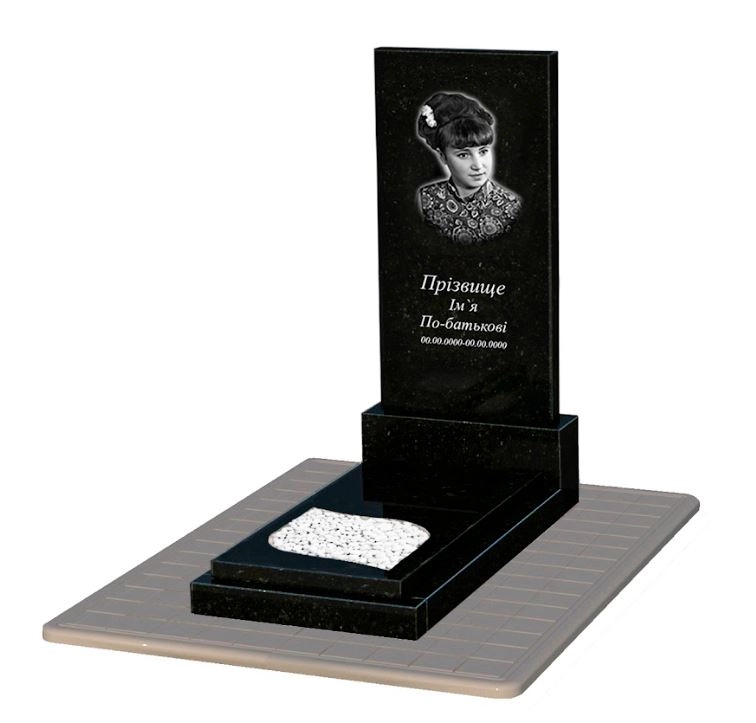Основне Гранітний пам'ятник жіночий одинарний із чорного граніту Коростишів з листом різьблена робота к13-kor-pf-120-60-08-001-pbd3