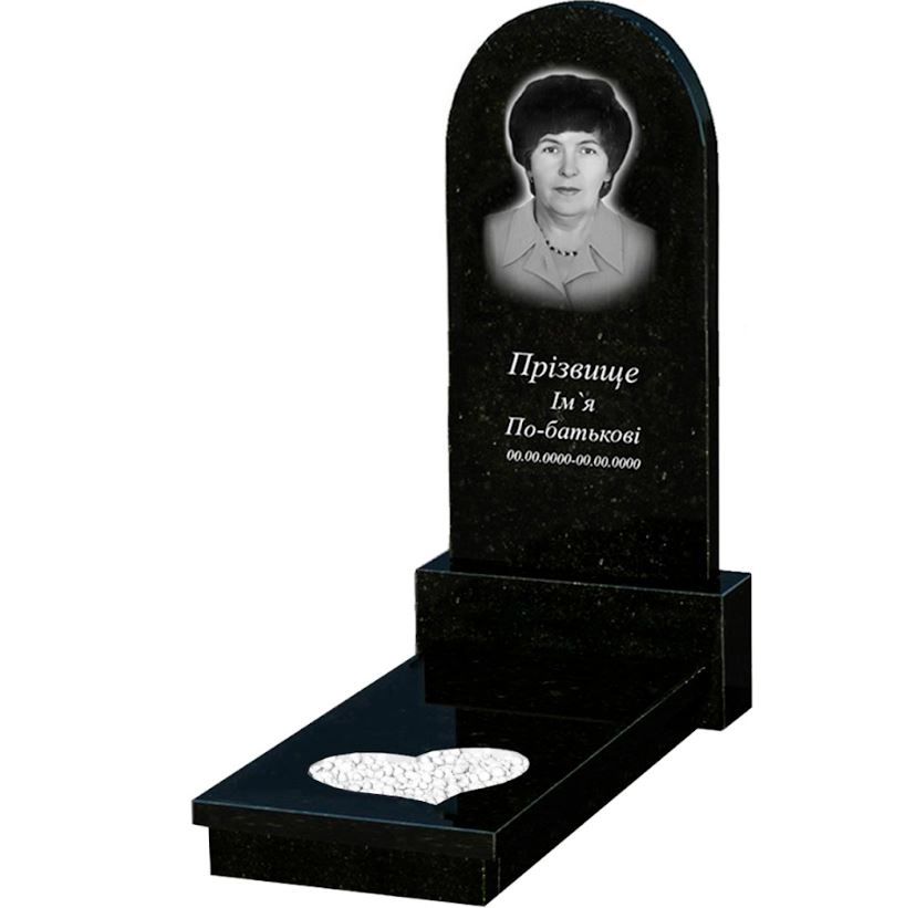 Основне Пам'ятник із граніту з серцем різьблена робота одинарний із чорного граніту Коростишів к11-kor-pf-120-60-08-006