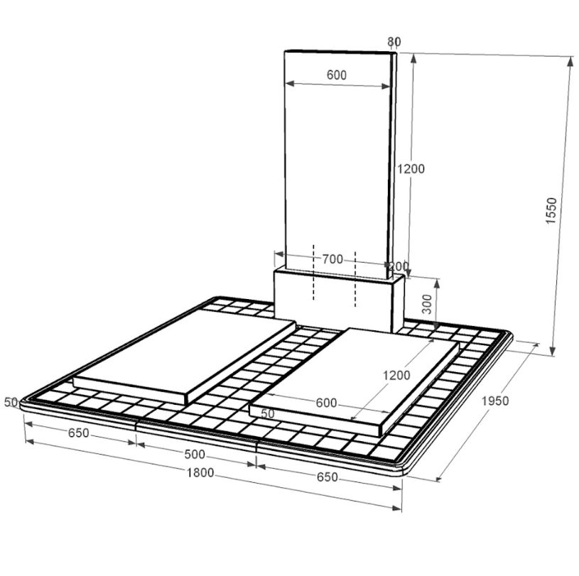 Размеры Гранитный памятник с полным полированием сторон двойной из черного гранита Коростышев без резных работ к17-kor-npf-120-60-08-001-pbd3