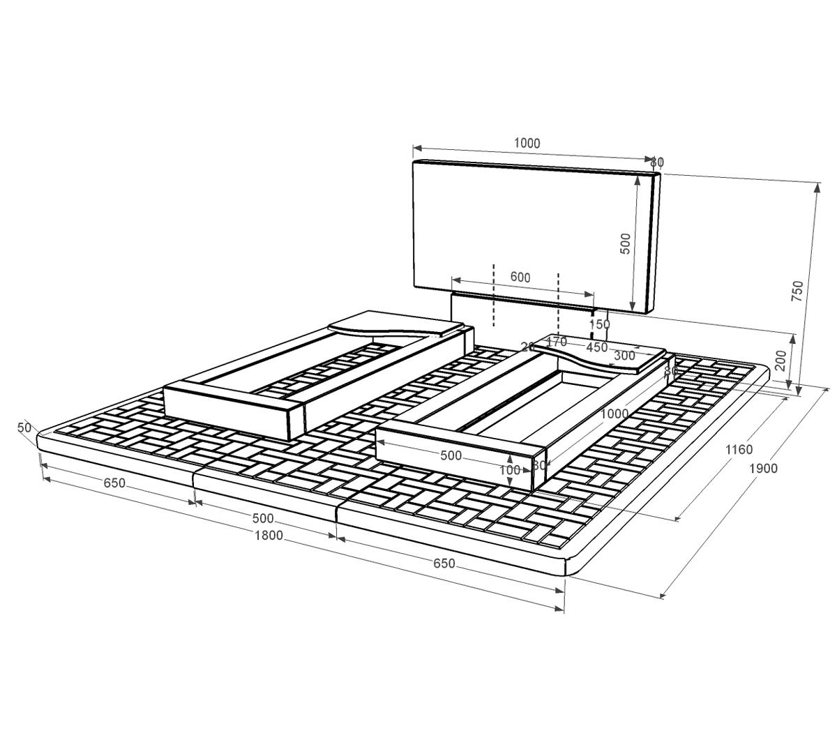Розміри Гранітний пам'ятник з формою хвилі 700x1000x1310 подвійний із чорного граніту Коростишівського кар'єру серія Базіс 001 к16-kor-npf-50-100-08-001-pbd2