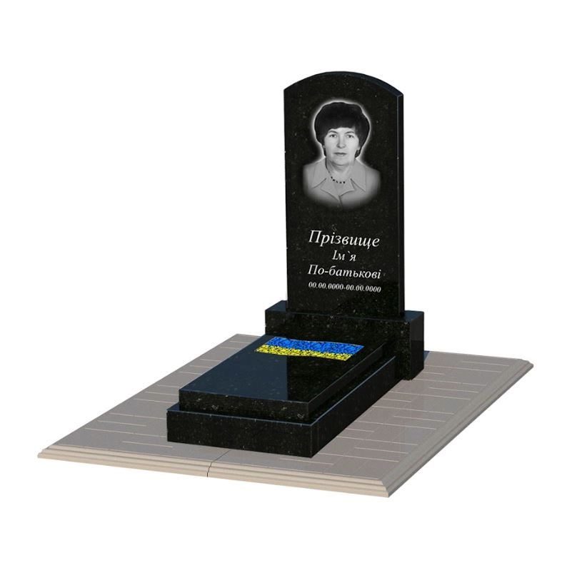 Основное Могильный камень из гранита высотой 100 см одинарный из черного гранита Коростышев с вырезанным флагом к6-kor-pf-80-40-08-009-pbd1