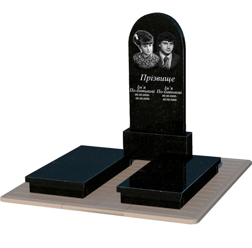 Основне Гранітний камінь на могилу з гробницею подвійний із чорного граніту Коростишів з полукруглою стелою к19-kor-pf-120-60-08-006-pbd3