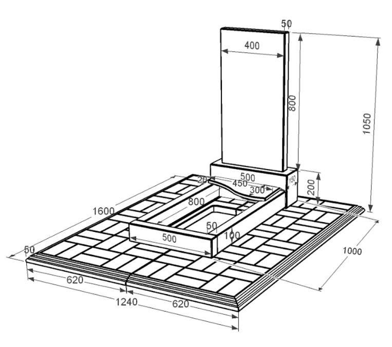 Размеры Памятник из гранита прямоугольный одинарный из черного гранита Коростышев с волной резной к5-kor-pf-80-40-05-001-l-pbd1