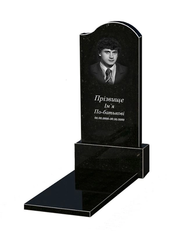 Основне Гранітний пам'ятник стела 120х60 см одинарний із чорного граніту Коростишів з хвилею різьблений к7-kor-npf-120-60-08-011-r