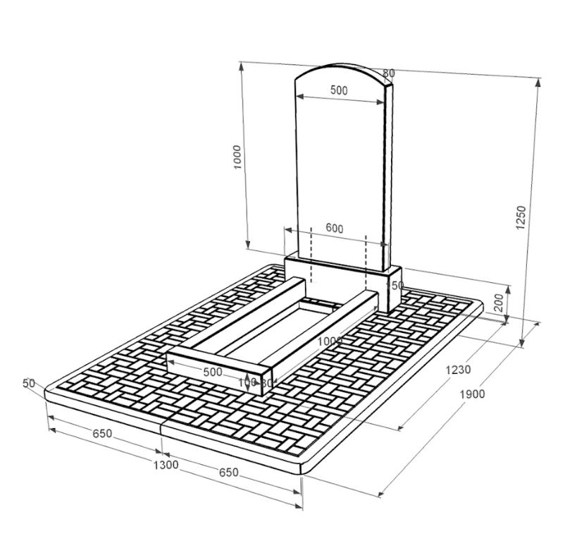 Розміри Пам'ятник із граніту Коростишівського кар'єру одинарний з дугою різьблений із чорного граніту Коростишів Дуга 009 к1-kor-pf-100-50-08-009-pbd2