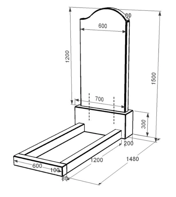 Розміри Гранітний пам'ятник жіночий одинарний із чорного граніту Коростишів з хвилею різьблений к1-kor-pf-120-60-08-011-r