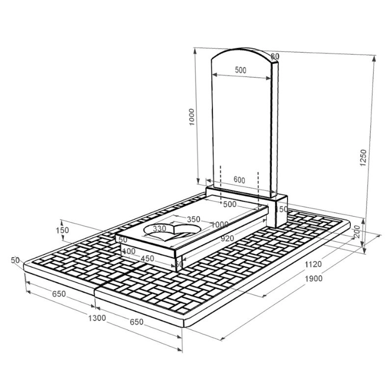 Размеры Гранитный памятник с противоусадочной плитой одинарный с сердцем резная работа из черного гранита Коростышев Дуга 009 к11-kor-npf-100-50-08-009-pbd2