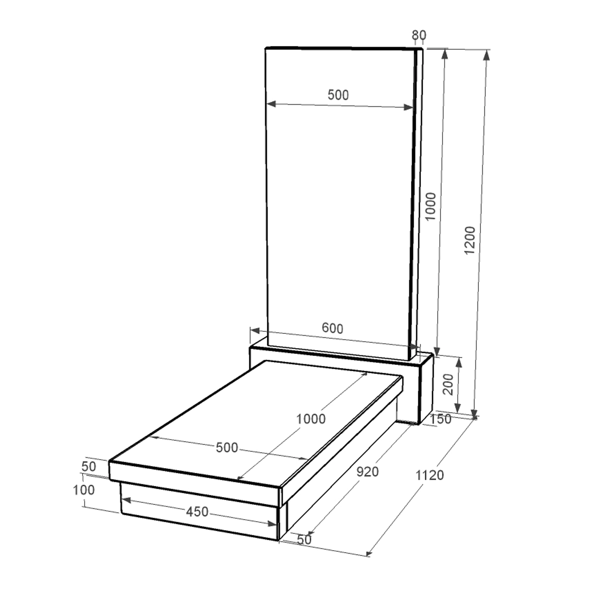 Розміри Гранітний пам'ятник Коростишівського кар'єру одинарний із чорного граніту Коростишів без різьблених робіт к10-kor-npf-100-50-08-001