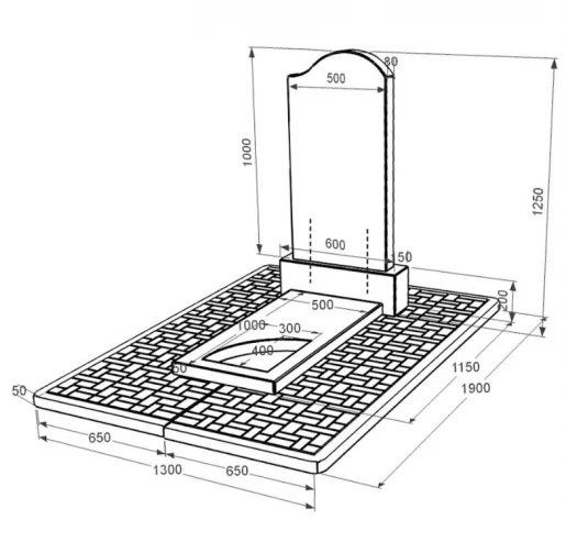 Розміри Гранітний пам'ятник висотою 120 см одинарний із чорного граніту Коростишів з вирізаним куточком к9-kor-npf-100-50-08-011-r-pbd2