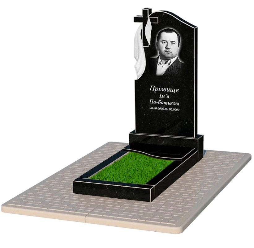 Основне Гранітний пам'ятник середнього розміру одинарний із чорного граніту Коростишів з хвилею різьблений к5-kor-npf-100-50-08-142-pbd2