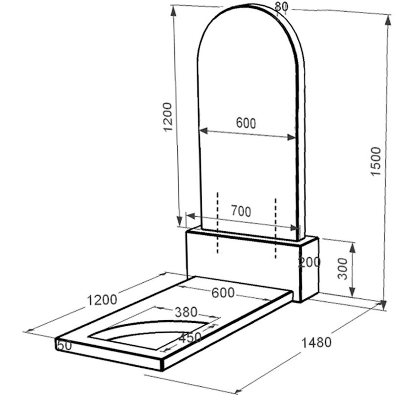 Размеры Гранитный памятник с вырезанным уголком одинарный из черного гранита Коростышев к9-kor-npf-120-60-08-006