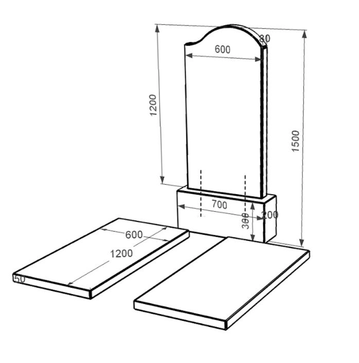 Размеры Гранитный памятник с надгробной плитой двойной из черного гранита Коростышев с волной резной к17-kor-pf-120-60-08-011-r