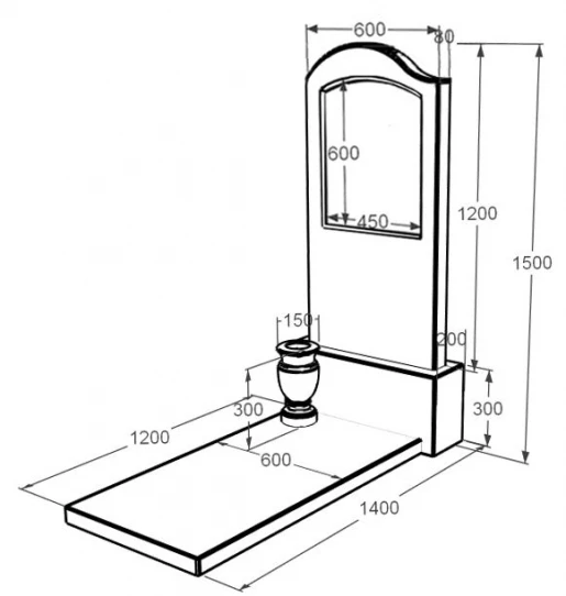 Размеры Мраморный памятник цветной из мрамора Дайна с волной резной к7-dan-pf-120-60-08-011-l