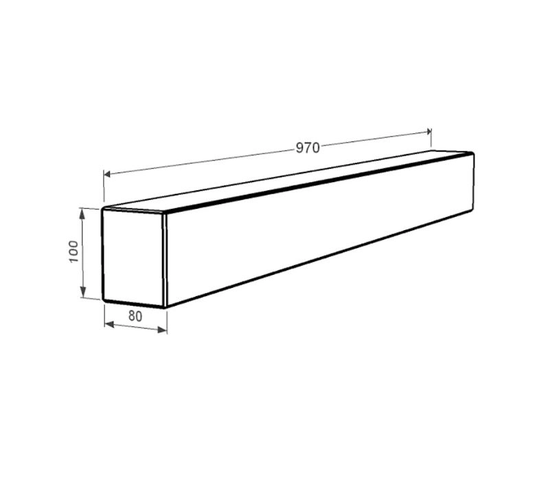 Размеры Брус для цветника и гробницы 970x100x80 из гранита боковой с неполированными фасками из Токовского гранита br-tok-npf-97-10-08