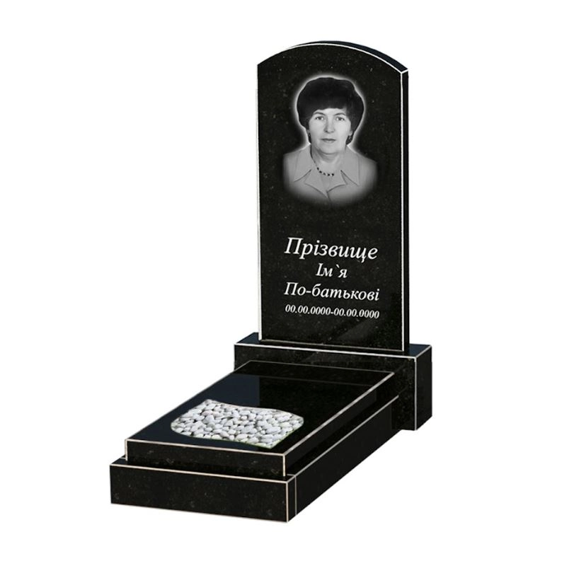 Основне Надгробок із граніту виробництво Україна одинарний із чорного граніту Коростишів з листом різьблена робота к13-kor-npf-80-40-05-009