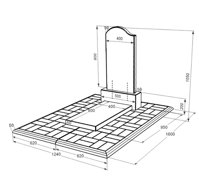 Розміри Гранітний камінь на могилу фігурної форми одинарний із чорного граніту Коростишів з хвилею різьблений к5-kor-npf-80-40-05-011-l-pbd1