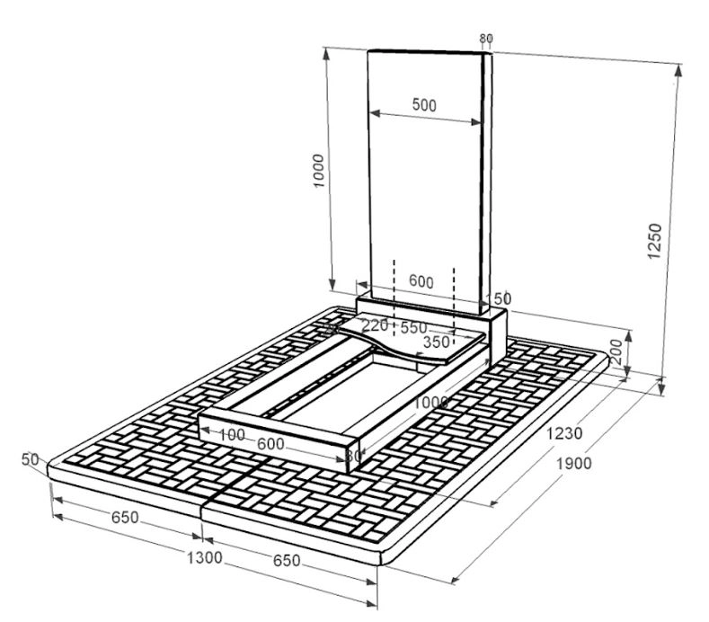 Розміри Гранітний пам'ятник з 1 надгробком одинарний із чорного граніту Коростишів з хвилею різьблений к5-kor-pf-100-50-08-001-pbd2