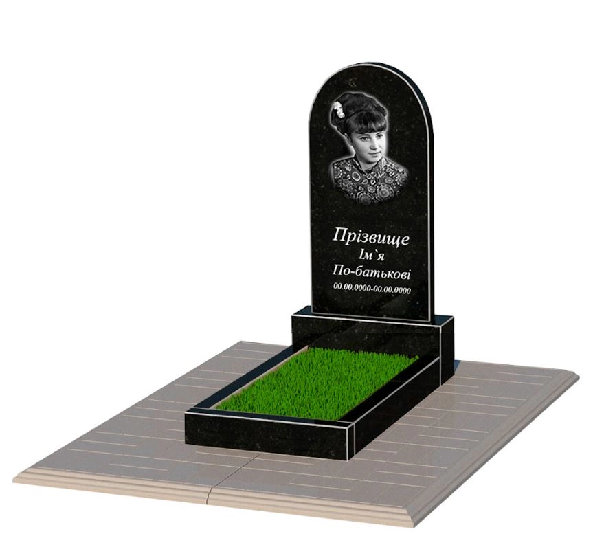 Основне Гранітний пам'ятник на кладовище одинарний із чорного граніту Коростишів з полукруглою стелою к2-kor-npf-80-40-05-006-pbd1