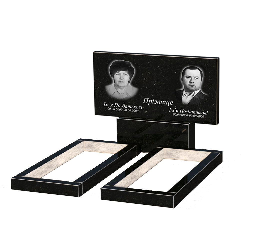 Без декору Пам'ятник із граніту стела 60х120 см подвійний із чорного граніту Коростишів к14-kor-npf-60-120-08-001