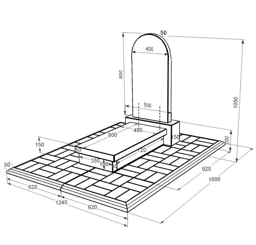 Розміри Гранітний пам'ятник маленького розміру одинарний із чорного граніту Коростишів з полукруглою стелою к10-kor-npf-80-40-05-006-pbd1