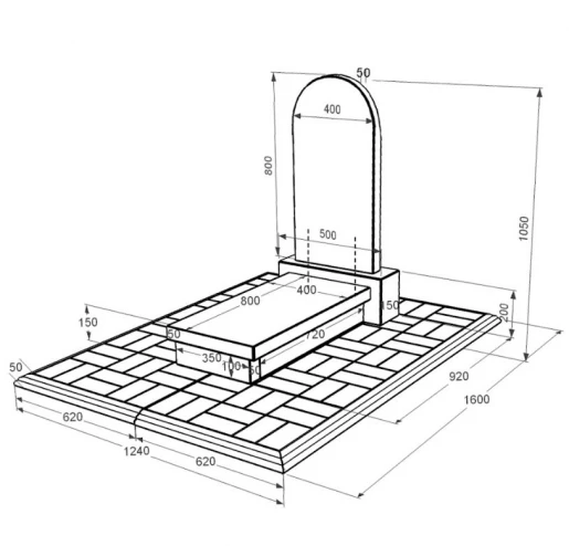 Размеры Гранитный памятник маленького размера одинарный из черного гранита Коростышев с полукруглой стелой к10-kor-npf-80-40-05-006-pbd1