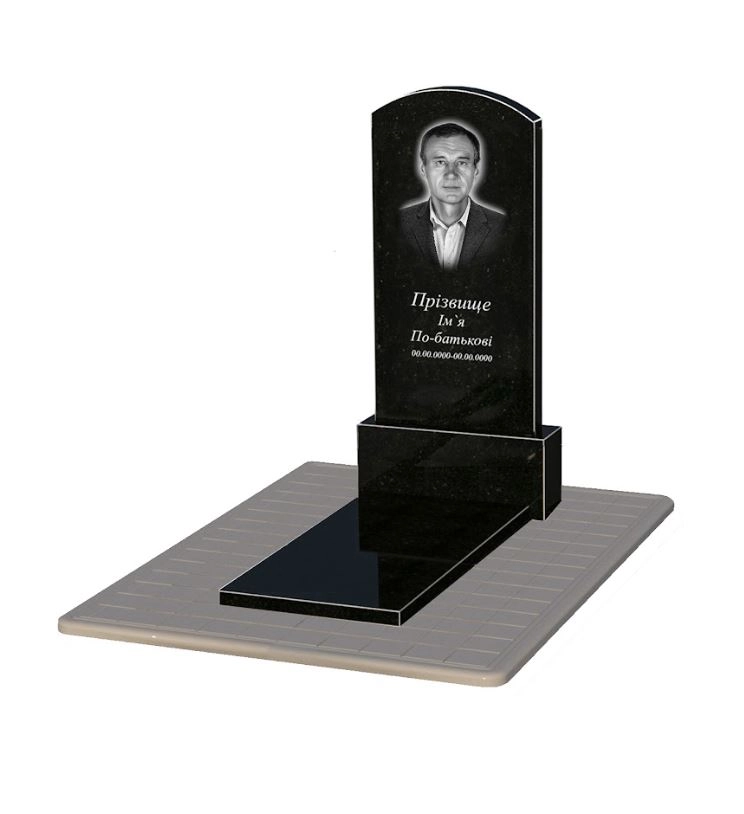 Основне Гранітний пам'ятник довжиною 150 см одинарний з різьбленою дугою з чорного граніту Коростишів Дуга 009 к7-kor-npf-120-60-08-009-pbd3