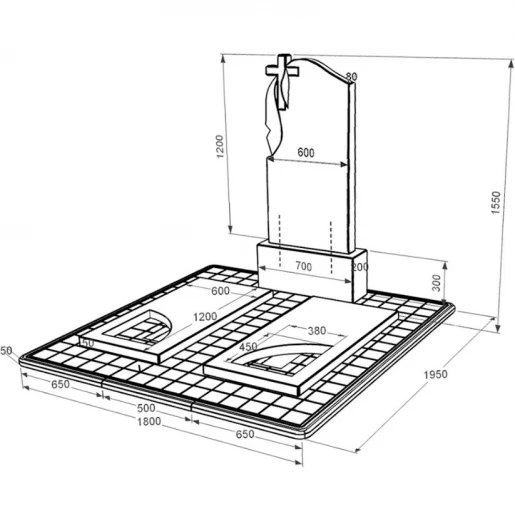 Размеры Гранитный памятник высокий двойной из черного гранита Коростышев с вырезанным уголком к18-kor-npf-120-60-08-142-pbd3