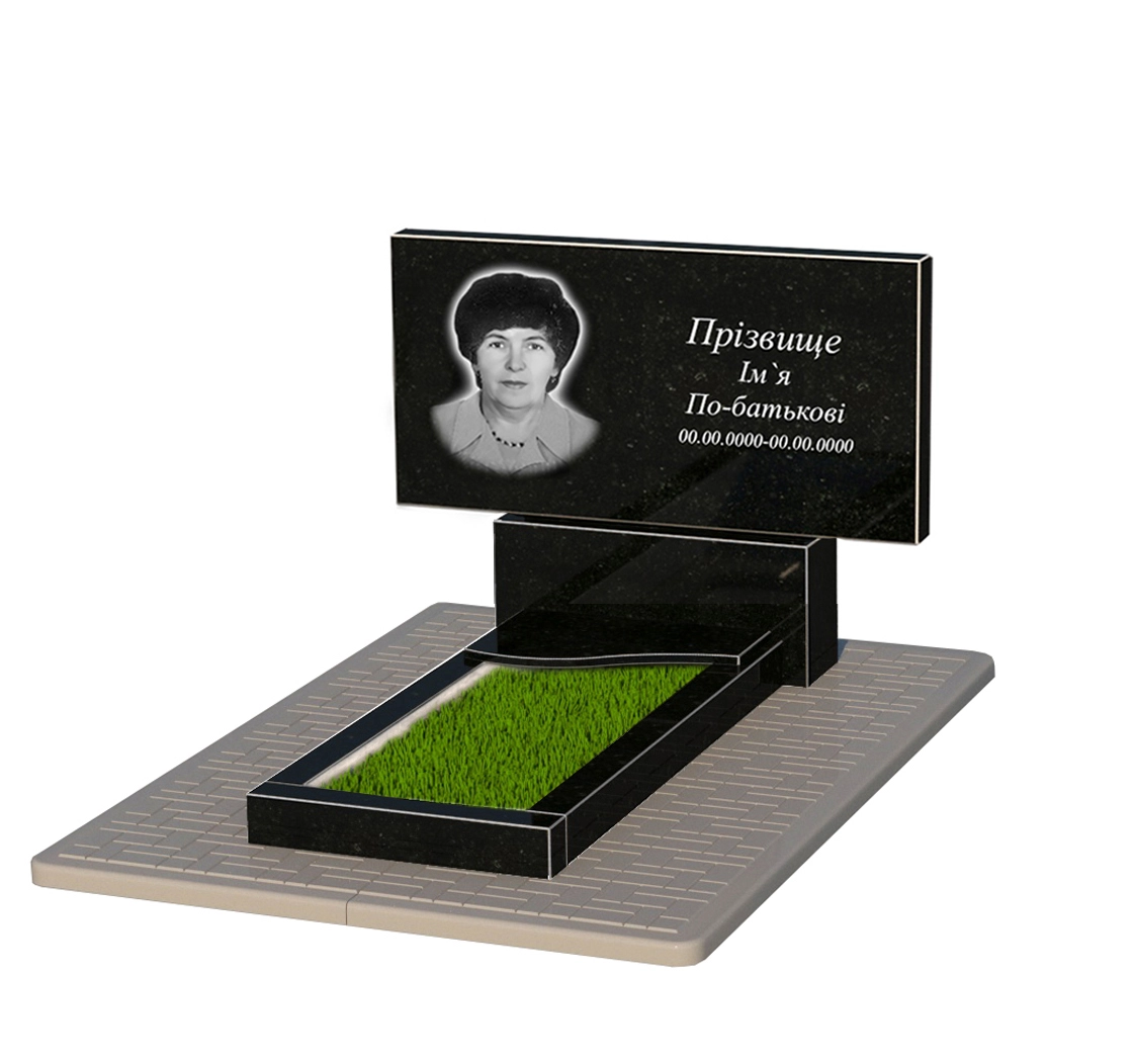 Основне Пам'ятник із граніту елітний одинарний із чорного граніту Коростишів з хвилею різьблений к4-kor-npf-60-120-08-001-pbd3