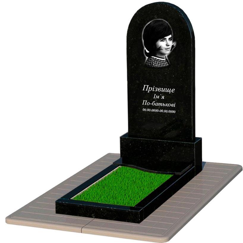 Основне Гранітний пам'ятник стела 120х60 см одинарний із чорного граніту Коростишів з хвилею різьблений к5-kor-pf-120-60-08-006-pbd3