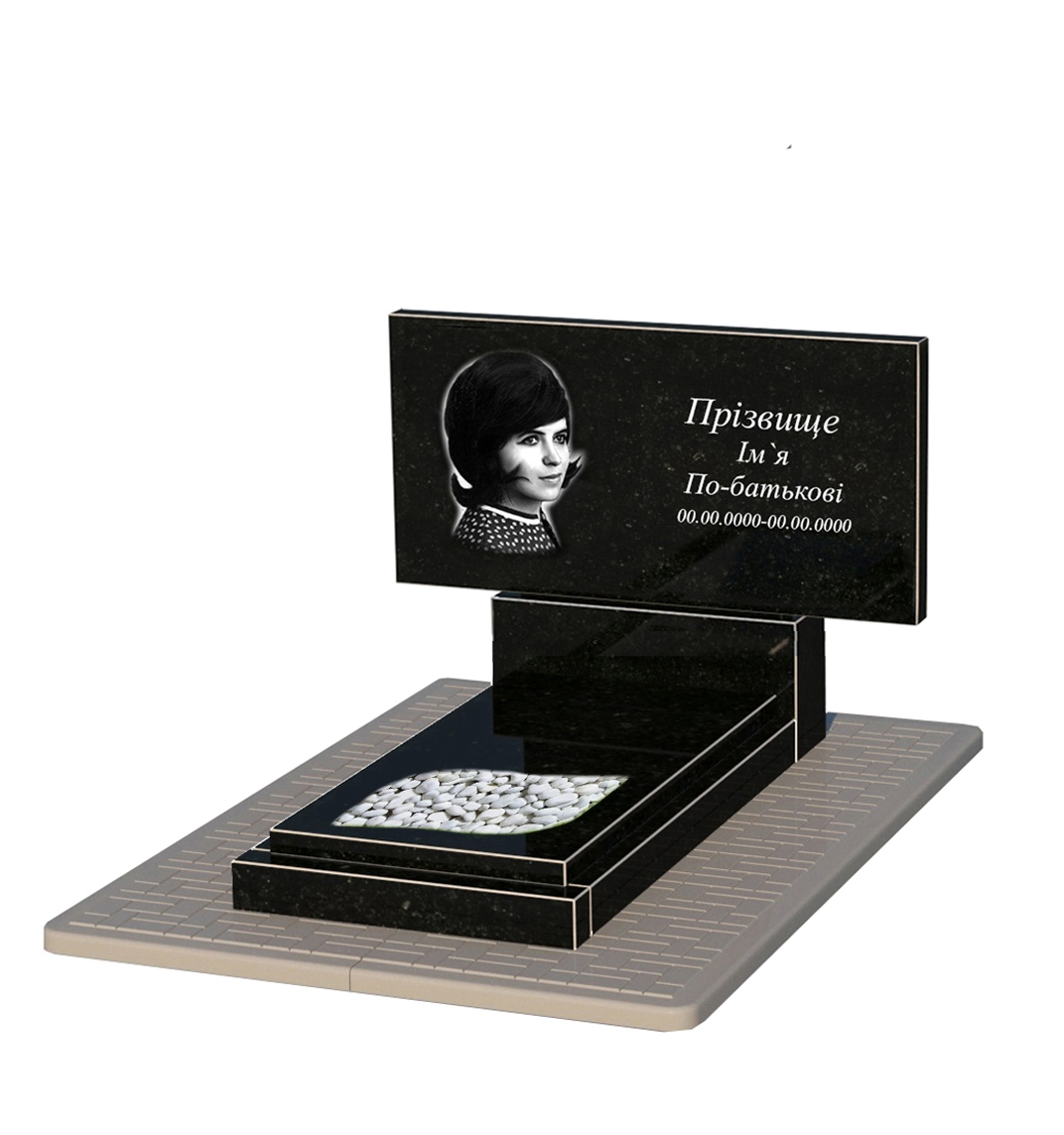 Основне Гранітний пам'ятник з одним надгробком одинарний із чорного граніту Коростишів з листом різьблена робота к13-kor-npf-60-120-08-001-pbd2
