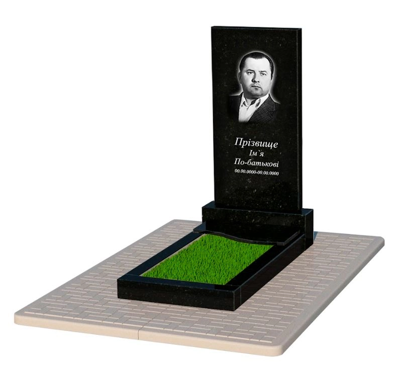Основне Гранітний пам'ятник з 1 надгробком одинарний із чорного граніту Коростишів з хвилею різьблений к5-kor-pf-100-50-08-001-pbd2