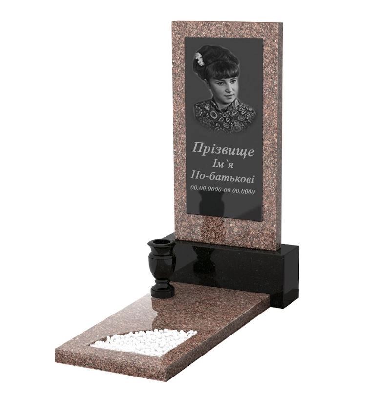 Основное Памятник из гранита с полированными фасками одинарный из гранита Токовский Коростышевский с вырезанным уголком к9-tok-kor-pf-80-40-05-001