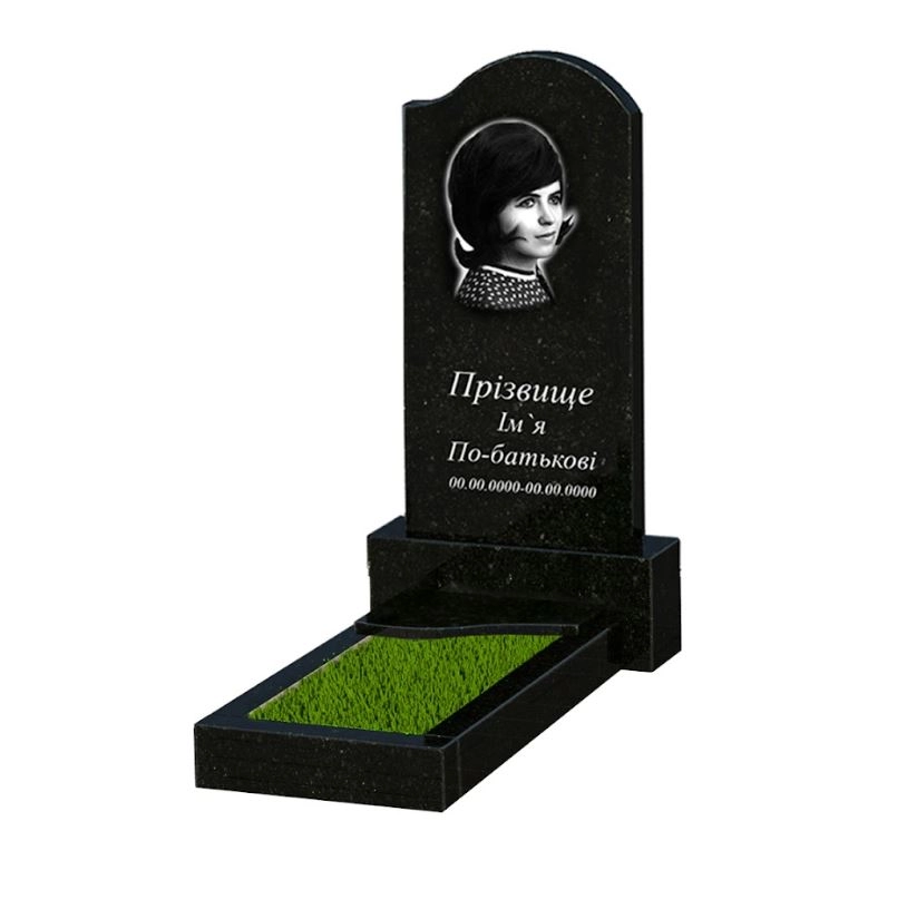 Основне Пам'ятник із граніту з полірованими фасками одинарний із чорного граніту Коростишів з хвилею різьблений к4-kor-pf-80-40-05-011-r