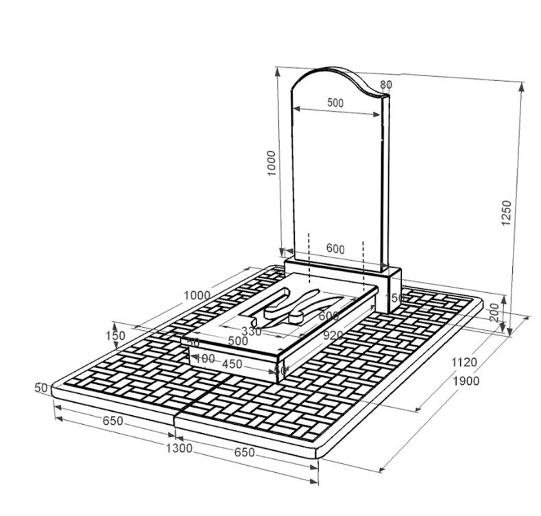Розміри Пам'ятник із граніту з Тризубом резним одинарний із чорного граніту Коростишів к8-kor-npf-100-50-08-011-l-pbd2