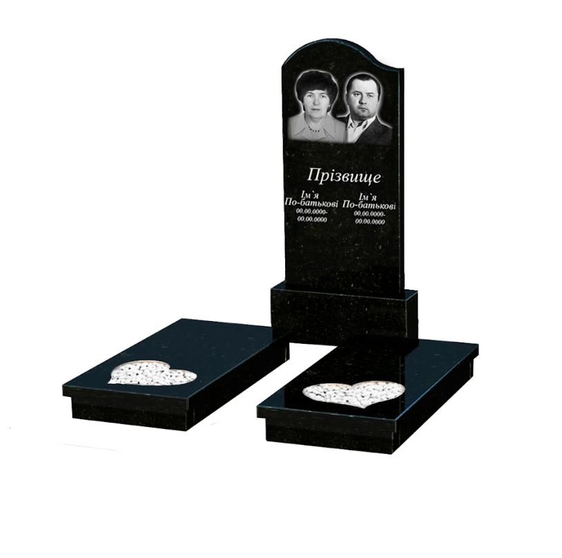 Основное Гранитный могильный камень с гробницей двойной из черного гранита Коростышев с сердцем резная работа к20-kor-pf-120-60-08-011-l