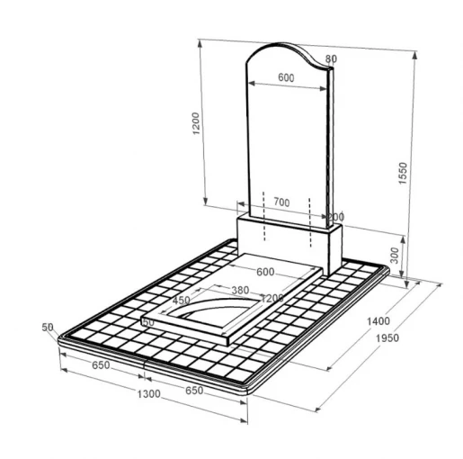 Розміри Гранітний пам'ятник елітний одинарний із чорного граніту Коростишів з вирізаним куточком к9-kor-npf-120-60-08-011-l-pbd3