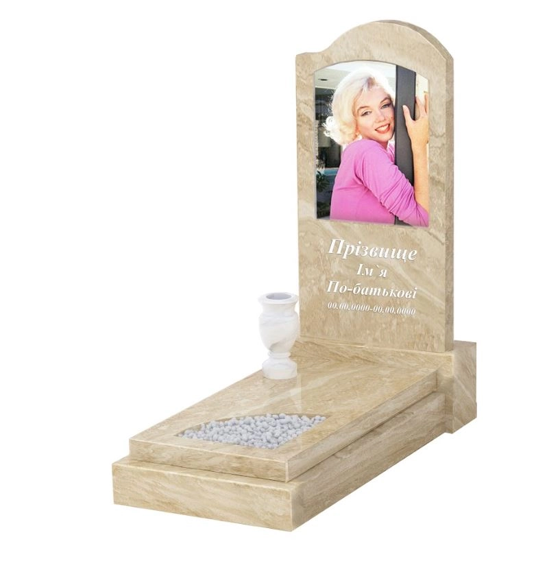 Основне Пам'ятник надгробок з мармуру з гробницею одинарний з мармуру Дайна з вирізаним куточком к24-dan-pf-80-40-05-011-r