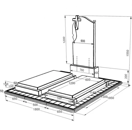 Размеры Гранитный памятник габбро двойной из черного гранита Коростышев с крестом и плащаницей резной к21-kor-pf-120-60-08-142-pbd3
