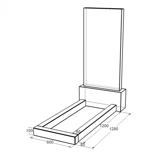 Размеры Цветник на могилу широкого размера 1280x600x100 из гранита серия Базис с неполированными фасками Коростышевского карьера cv-kor-npf-1280-600-Bazys