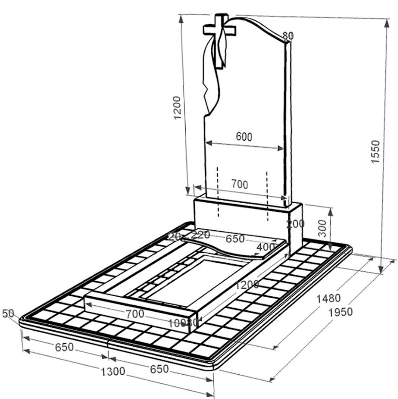Розміри Пам'ятник із граніту вертикальний одинарний із чорного граніту Коростишів з хвилею різьблений к5-kor-pf-120-60-08-142-pbd3