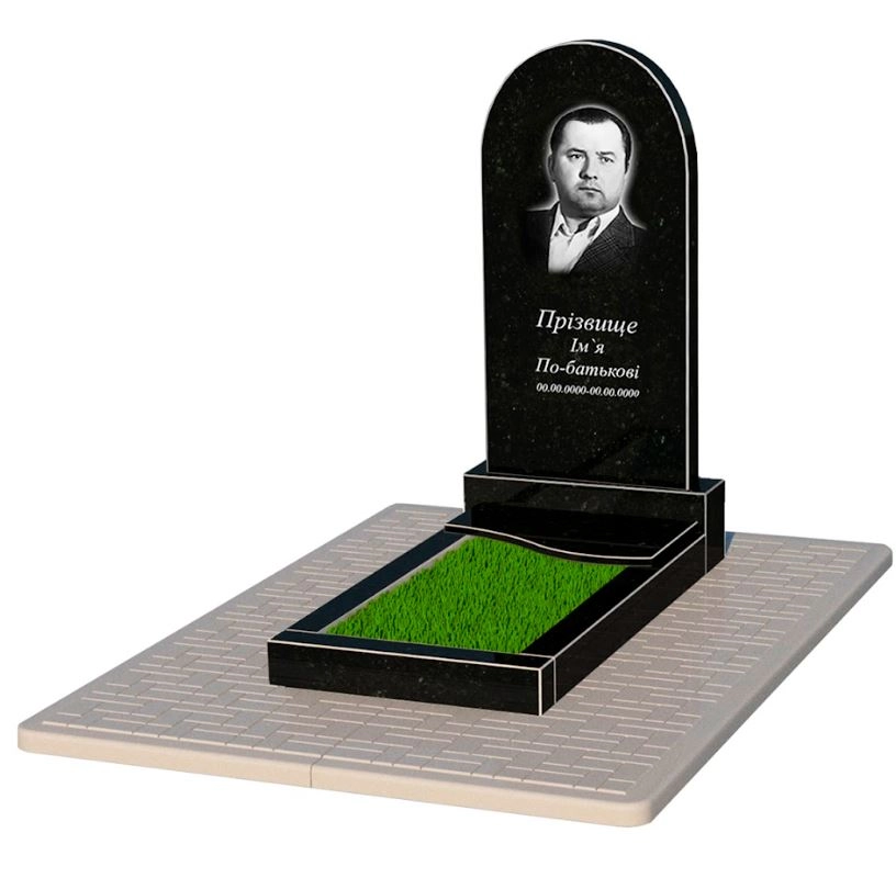 Основное Гранитный памятник из черного гранита Коростышев одинарный с волной резной к5-kor-npf-100-50-08-006-pbd2