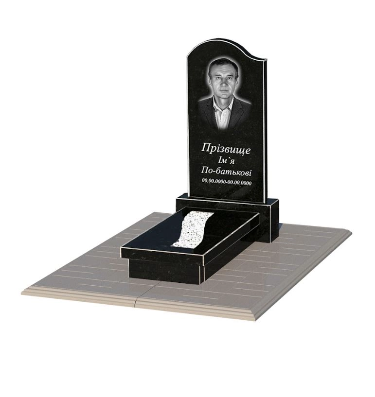 Основное Гранитный памятник с вырезанной полосой одинарный из черного гранита Коростышев с волной резной к23-kor-npf-80-40-08-011-l-pbd1