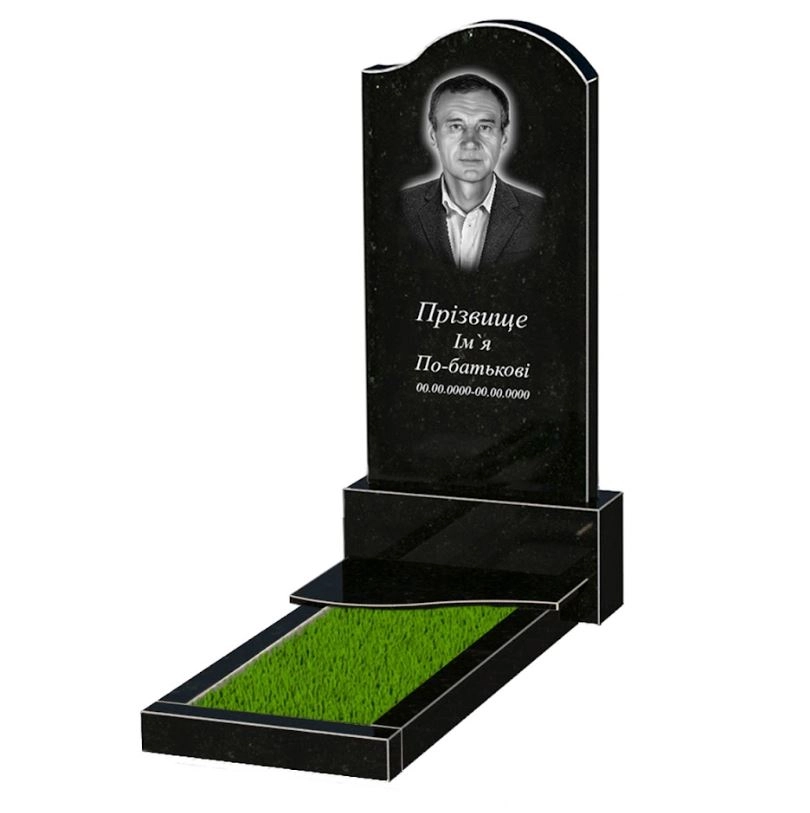 Основное Памятник из гранита широкого размера одинарный из черного гранита Коростышев с волной резной к3-kor-npf-120-60-08-011-r