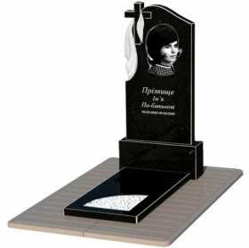 Пам'ятник із граніту дівчинам одинарний із чорного граніту Коростишів з вирізаним куточком к9-kor-npf-120-60-08-142-pbd3