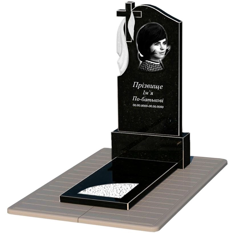 Основне Пам'ятник із граніту дівчинам одинарний із чорного граніту Коростишів з вирізаним куточком к9-kor-npf-120-60-08-142-pbd3