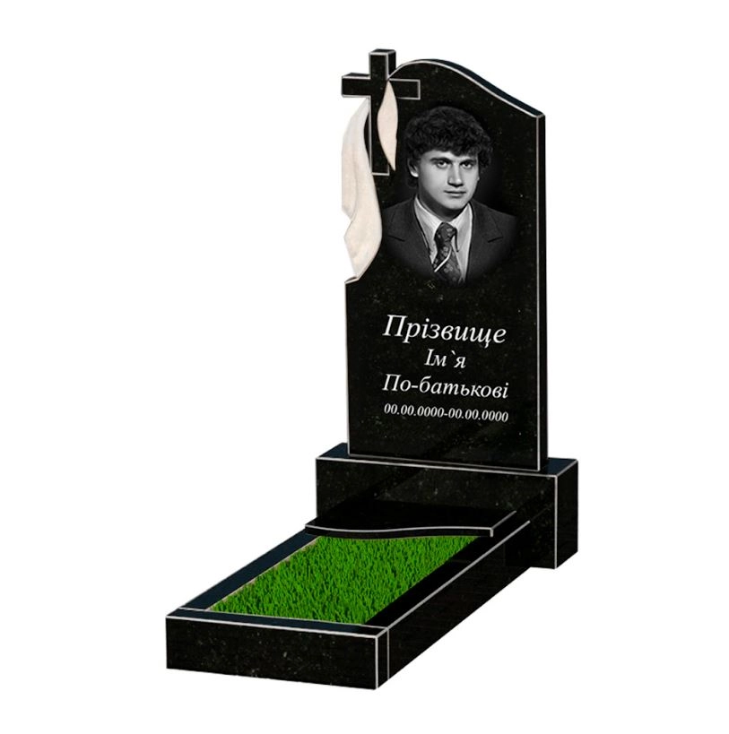 Основне Надгробний пам'ятник із граніту стела 80x40 см одинарний із чорного граніту Коростишів з хвилею різьблений к4-kor-npf-80-40-05-142-l